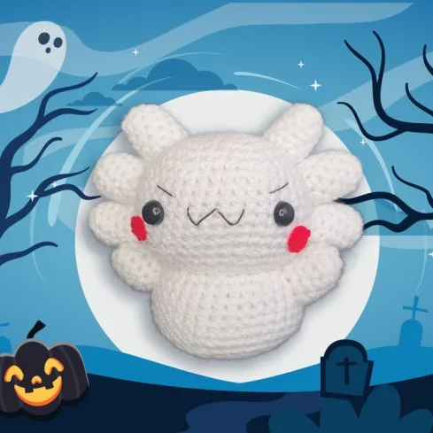despojo y esponjoso, halloween, peluche de fantasma, ajolote, decoración de hallowen, decoración para oficina