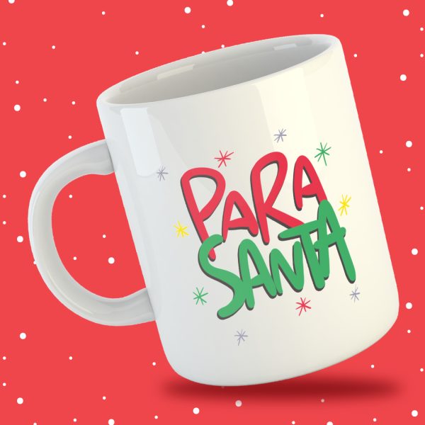 taza de navidad para café o chocolate marca Despojo y Esponjoso con diseño que dice al frente "Para Santa"