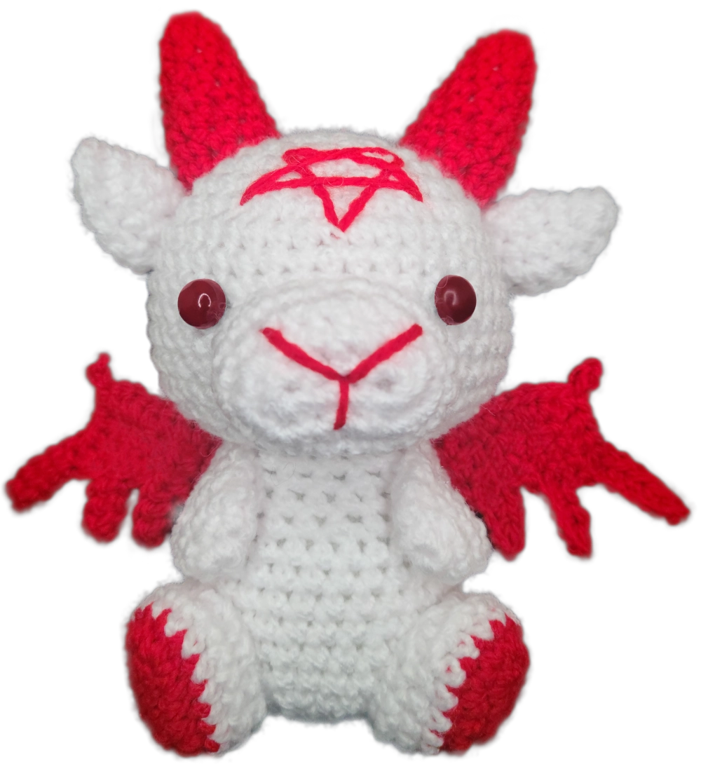 cabra de peluche baby baphy marca Despojo & Esponjoso color blanco con detalles rojos