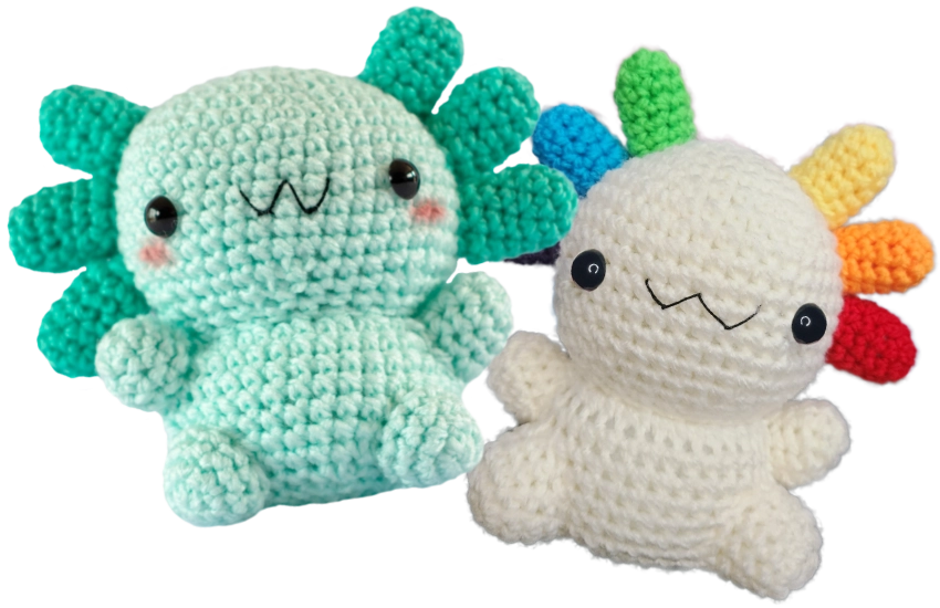 regalo para 14 de febrero san valentín: pareja de ajolotes de peluche color menta y blanco marca despojo y esponjoso