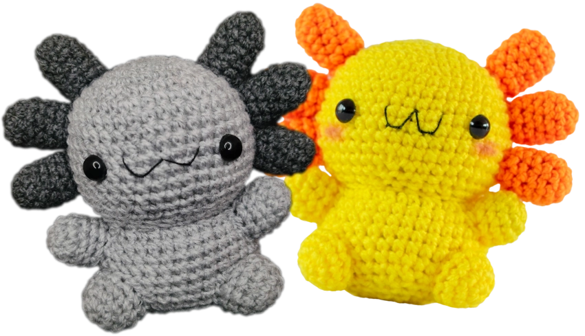 regalo para 14 de febrero san valentín: pareja de ajolotes de peluche color gris y amarillo marca despojo y esponjoso