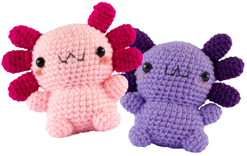 regalo para 14 de febrero san valentín: pareja de ajolotes de peluche color rosa y morado marca despojo y esponjoso