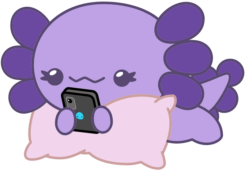 Chibi Ajolotito viendo un celular Despojo & Esponjoso